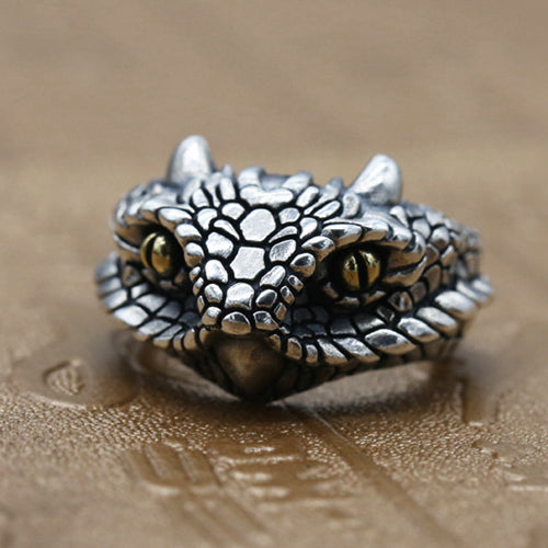 Real Solid 925 Sterling Silver Ring Snake Pythons Animals Punk Jewelry Open Size 8-11