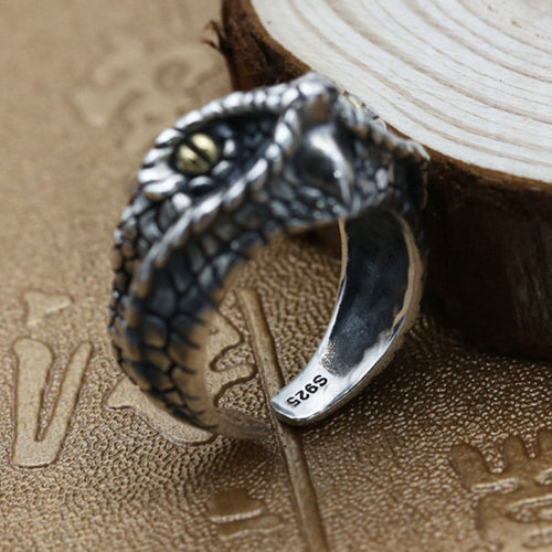 Real Solid 925 Sterling Silver Ring Snake Pythons Animals Punk Jewelry Open Size 8-11