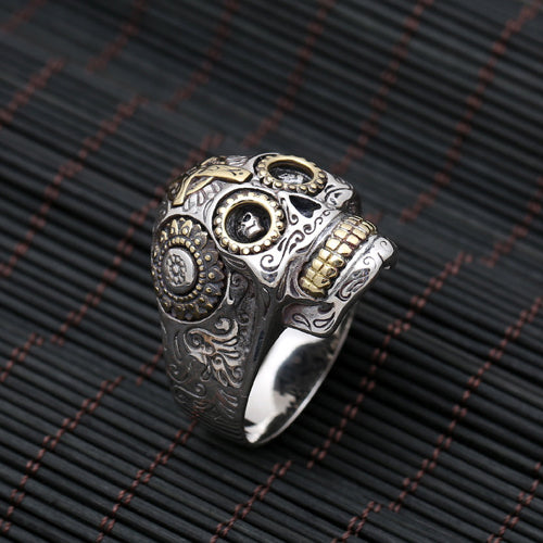 Real Solid 925 Sterling Silver Ring Skeletons Skulls Cross Punk Hip Hop Jewelry Size 8 to 13