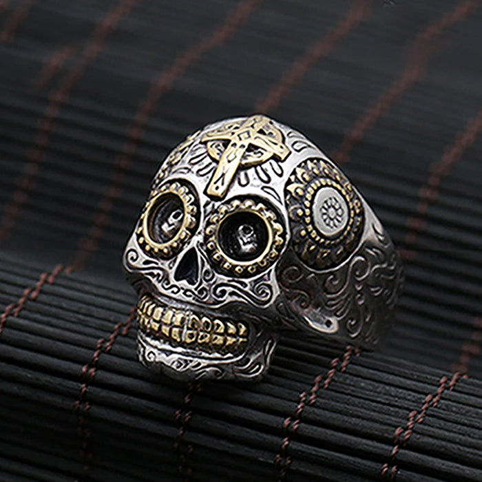 Real Solid 925 Sterling Silver Ring Skeletons Skulls Cross Punk Hip Hop Jewelry Size 8 to 13