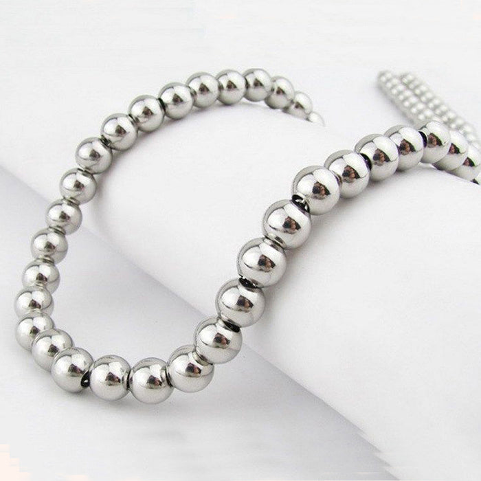 Beautiful 6mm 8mm Round Beaded Chain Necklace Stainless Steel Fashion Jewelry 24"