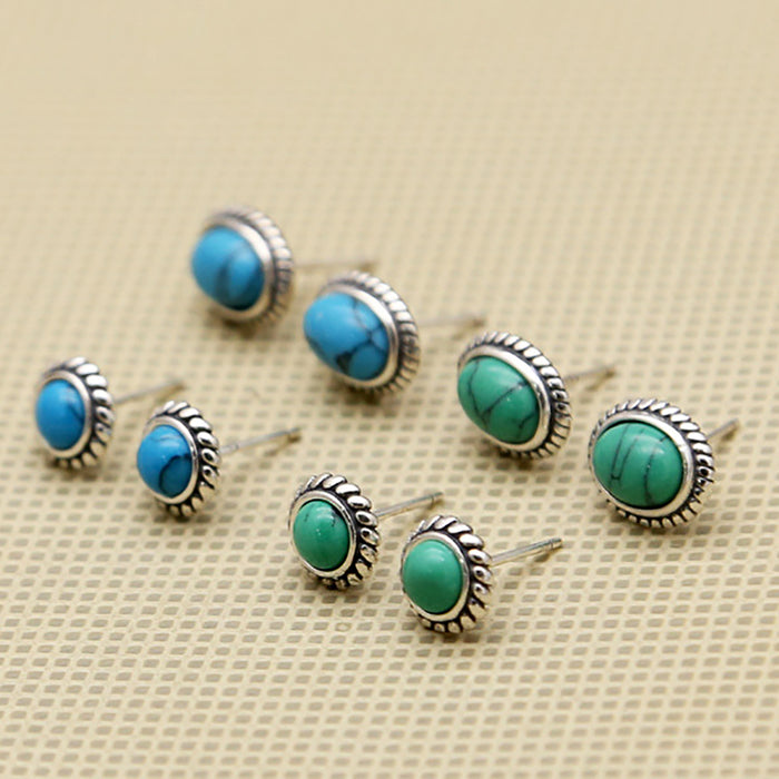 925 Sterling Silver Charm Turquoise Stud Earrings Bohemian Fashion Jewelry