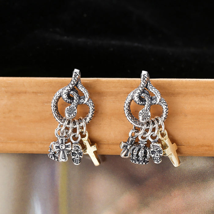 925 Sterling Silver Dangle Earrings Skeletons&Skulls Cross Crown Snake Punk Tassel Jewelry