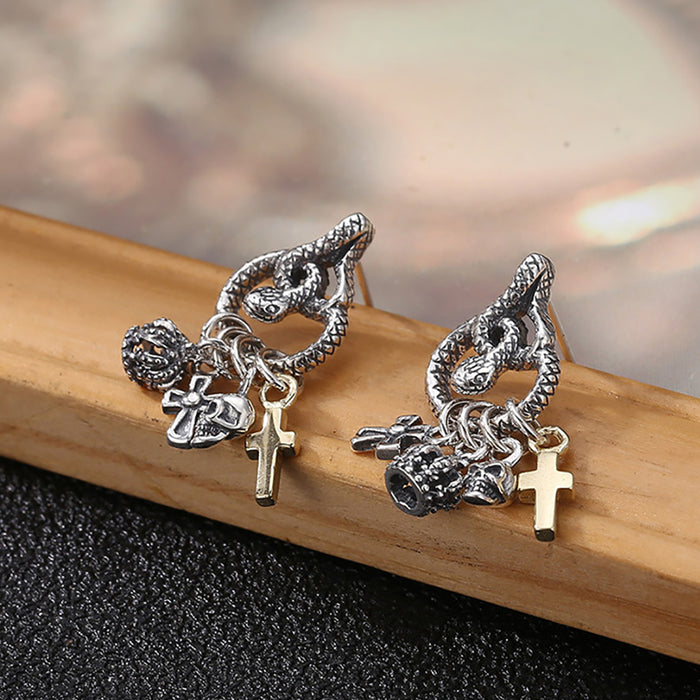 925 Sterling Silver Dangle Earrings Skeletons&Skulls Cross Crown Snake Punk Tassel Jewelry