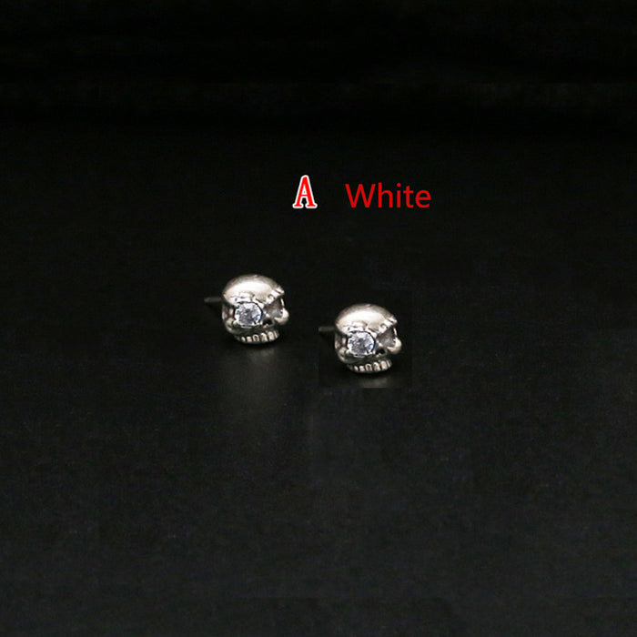 A Pair Real Solid 925 Sterling Silver Earrings Skull Rose Flower Wing HipHop Jewelry