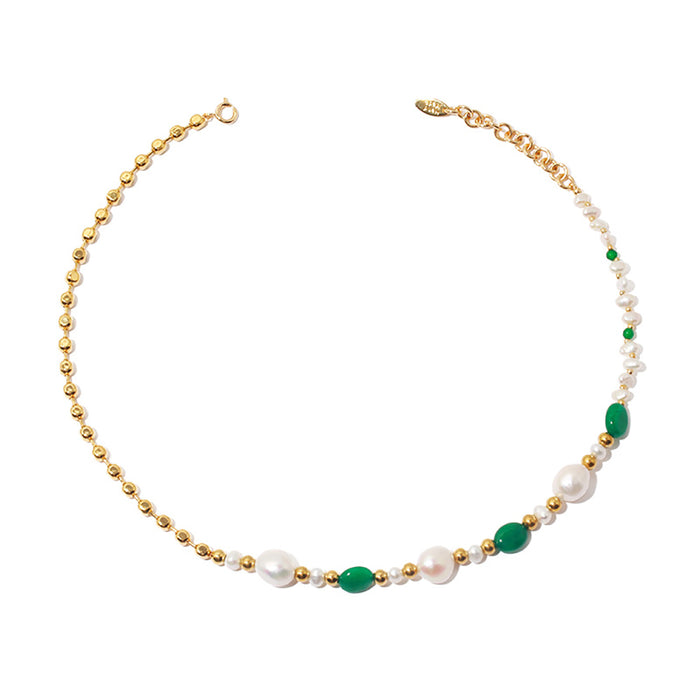 Beautiful Natural Stone Pearl Necklace Beaded Gold Plated Fashion Jewelry