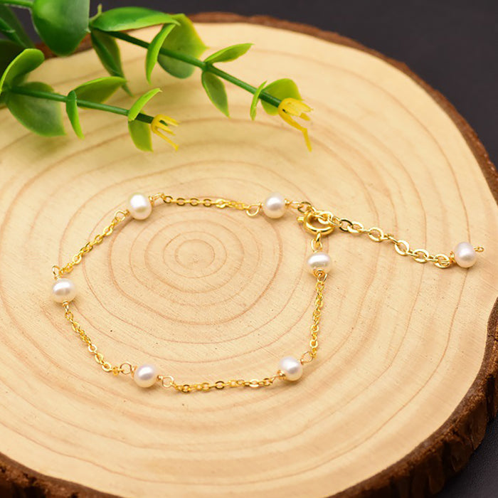 925 Sterling Silver Natural Freshwater Pearl Bracelet Women Fashion Simple Jewelry