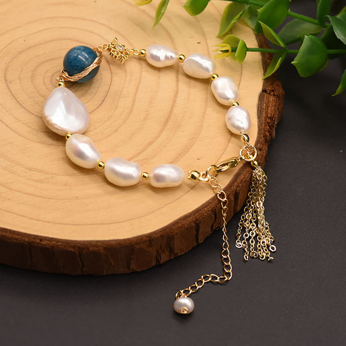Natural Freshwater Pearl Sapphire Bracelet Bohemian Bangle Women Fashion Jewelry