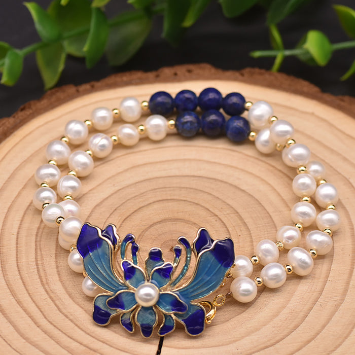 Natural Freshwater Pearl Double Layer Bracelet Cloisonne Women Fashion Jewelry