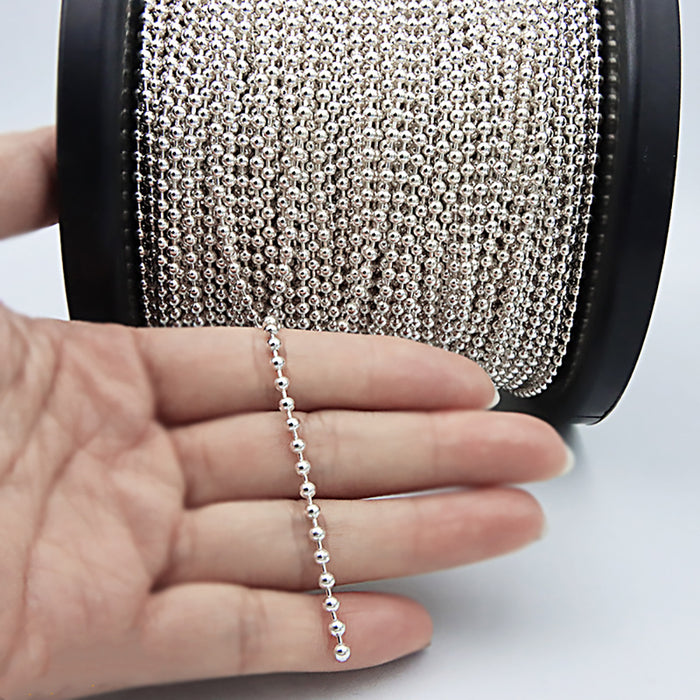 Sold by the Foot BULK Solid 925 Sterling Silver 2mm 3mm 4mm Unfinished Round Bead Chain