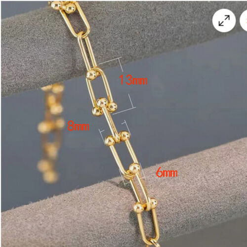 8mm Italian 18K Solid Gold Horseshoe Link Chain Bracelet U-Shape Hot 6.5" - 9.5"