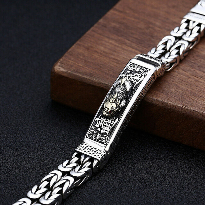 Real Solid 925 Sterling Silver Bracelet Animals Brave Troops Amulet Braided Punk Jewelry 7.1" 7.9" 8.7"