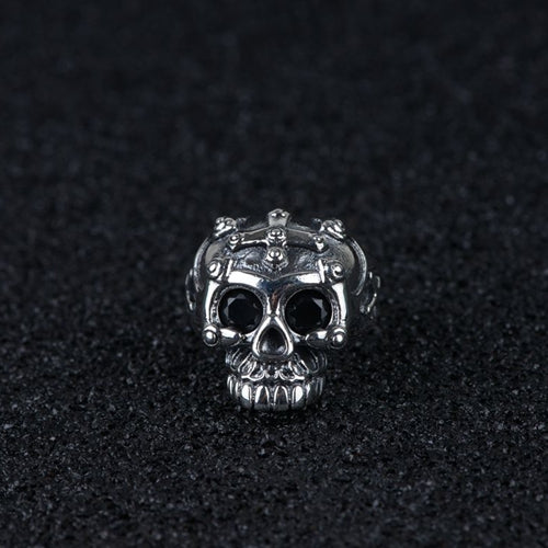 Real Solid 925 Sterling Silver Ring Cubic Zirconia Skulls Cross Punk Jewelry Open Size 8 9 10 11 12