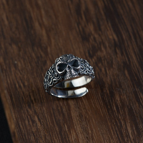Real Solid 925 Sterling Silver Ring Skeletons Skulls Punk Jewelry Open Size 8-12
