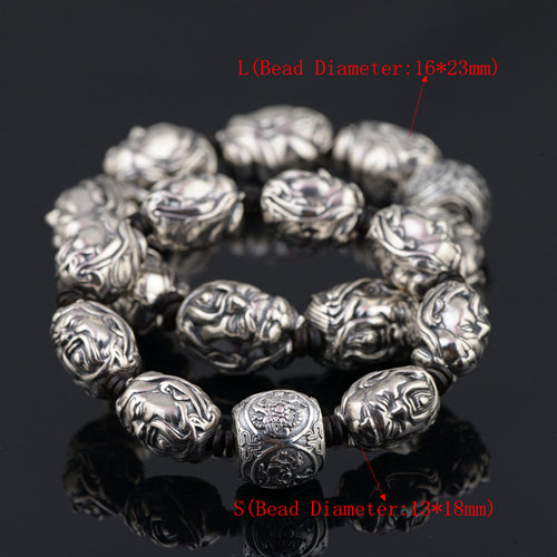 Real Solid 925 Sterling Silver Bracelet Beaded Guandi War god Four-sacred-animal Link Jewelry