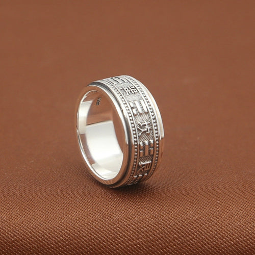 Real Solid 925 Sterling Silver Ring the-Eight-Diagrams Taoists Religions Rotation Luck Jewelry Size 7-11