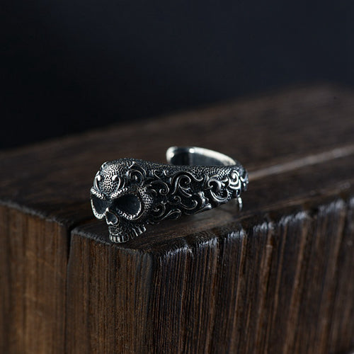 Real Solid 925 Sterling Silver Ring Skeletons Skulls Punk Jewelry Open Size 8-12