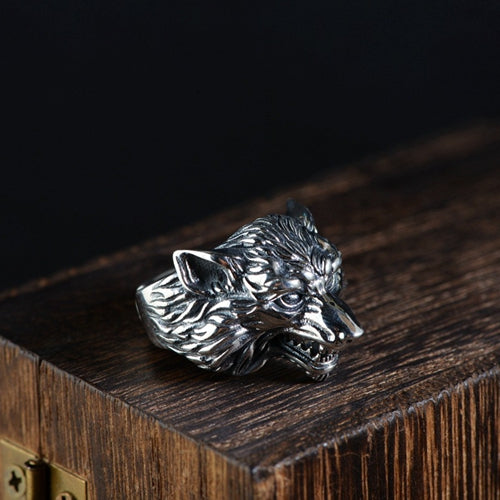 Real Solid 925 Sterling Silver Ring Animals Wolf Punk Jewelry Open Size 8 9 10 11 12