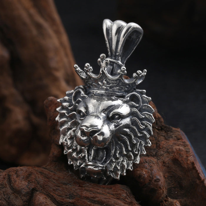 Men's Women's Real Solid 925 Sterling Silver Pendants Lion King Animal Crown