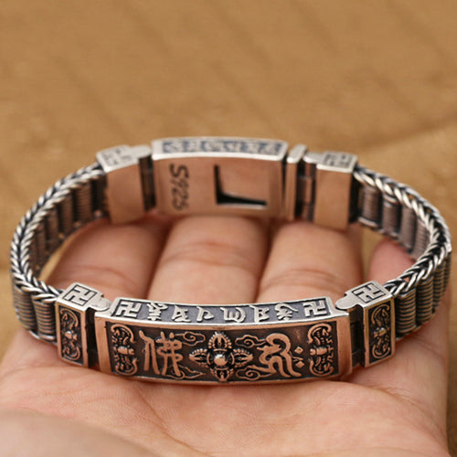 Real Solid 925 Sterling Silver Bracelets Vajra Braided Buddhism Religions Jewelry 7.9"