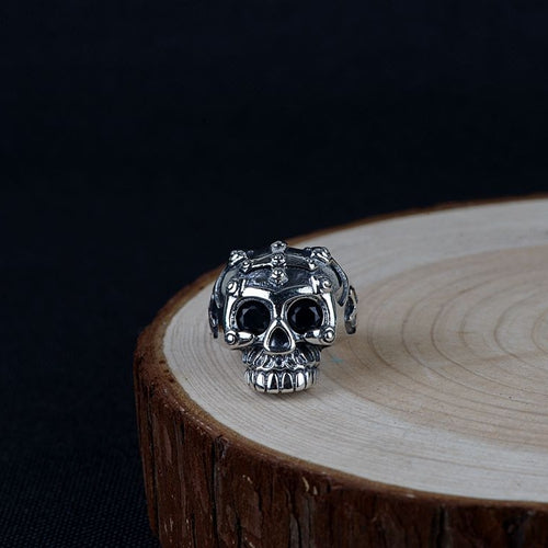 Real Solid 925 Sterling Silver Ring Cubic Zirconia Skulls Cross Punk Jewelry Open Size 8 9 10 11 12
