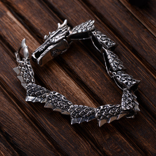 Real Solid 925 Sterling Silver Bracelet Link Animals Dragon Scales Punk Jewelry
