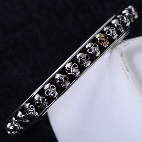 Real Solid 925 Sterling Silver Cuff Bracelet Bangle Skeletons Skulls Punk Jewelry