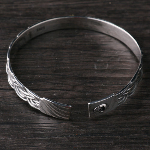 Real Solid 925 Sterling Silver Cuff Bracelet Bangle Skeletons Skulls Rose Braided Punk Jewelry