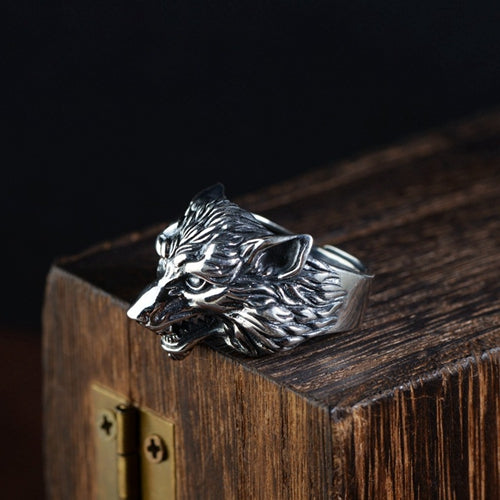 Real Solid 925 Sterling Silver Ring Animals Wolf Punk Jewelry Open Size 8 9 10 11 12