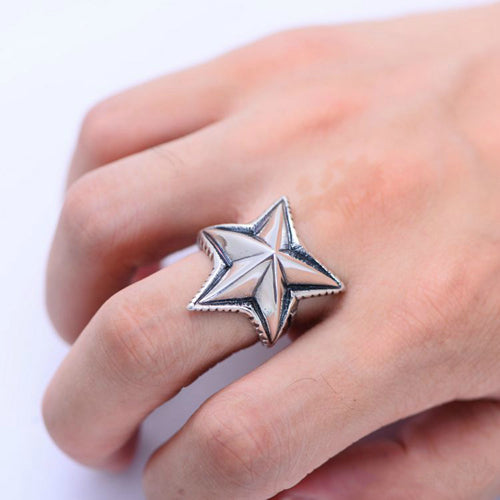 Real Solid 925 Sterling Silver Ring Pentagram Star Fashion Punk Jewelry Size 8 9 10 11