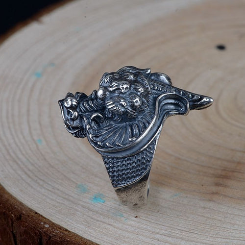 Real Solid 925 Sterling Silver Ring Animals Dragon's Head Punk Jewelry Open Size 8 9 10 11 12