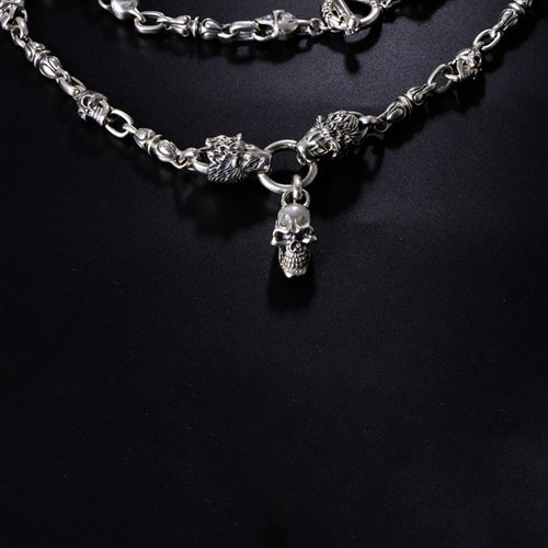 Heavy Real 925 Sterling Silver Necklace Pendant Skull Lion Head Chain 24"