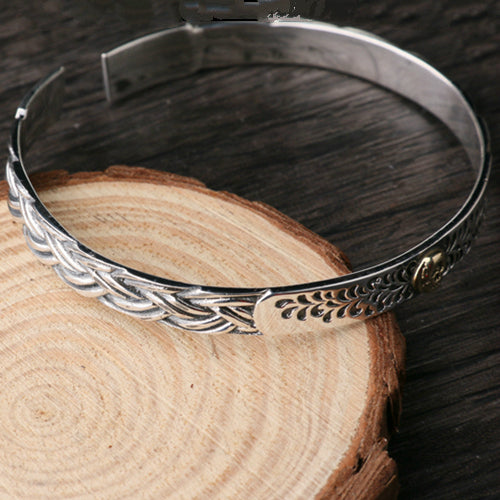 Real Solid 925 Sterling Silver Cuff Bracelet Bangle Skeletons Skulls Rose Braided Punk Jewelry