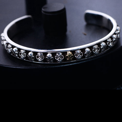 Real Solid 925 Sterling Silver Cuff Bracelet Bangle Skeletons Skulls Punk Jewelry