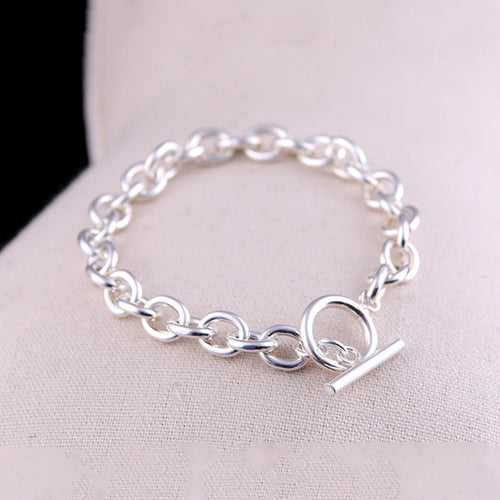 Real Solid 925 Sterling Silver Bracelets Oval Link Chain Simple Fashion Jewelry