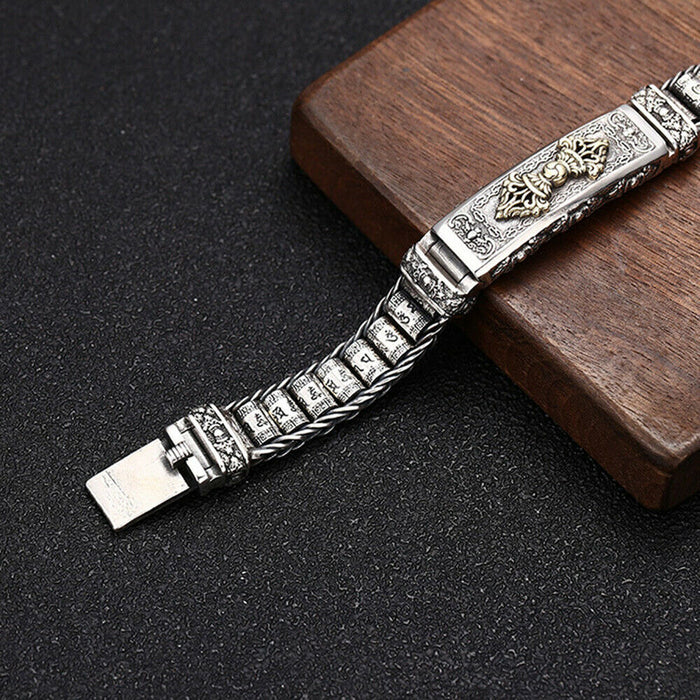 Real Solid 925 Sterling Silver Bracelet Om Mani Padme Hum Vajra Braided Jewelry 7.1" 7.9"