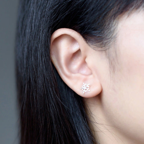 Women's 925 Sterling Silver Ear Stud Earrings Zircon Snowflake Jewelry Hot Gift