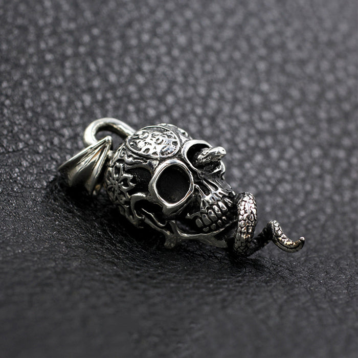 Real Solid 925 Sterling Silver Pendants Skull Snake Carved Jewelry