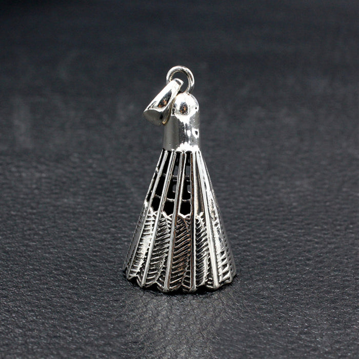 Men's Real Solid 925 Sterling Silver Pendants Badminton Feather Jewelry