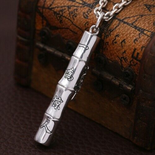 Real 990 Sterling Silver Pendant Whistle Cicada Bamboo