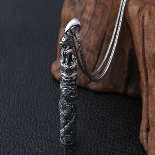 Real 990 Sterling Silver Pendant Dragon Pillar Mythical Animals