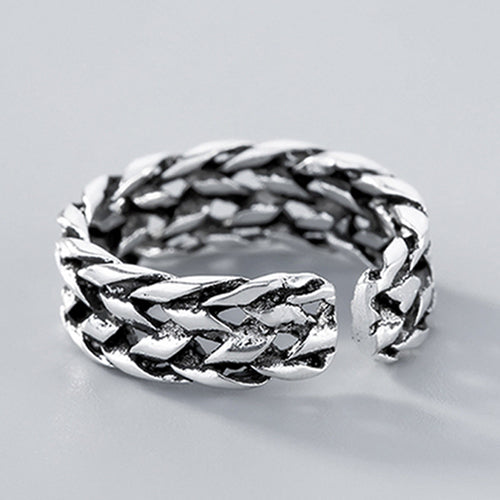 Real Solid 925 Sterling Silver Ring Braided Fashion Punk Jewelry Adjustable 8-11