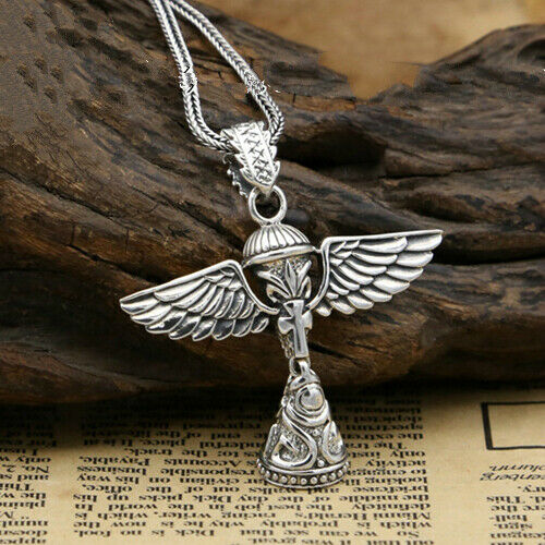 Real 925 Sterling Silver Pendant Angel's Wings Bell