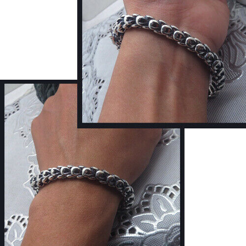 Real Solid 925 Sterling Silver Bracelet Link Animals Dragon Scales Hook Punk Jewelry