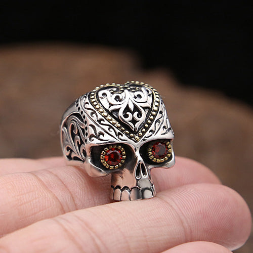 Real Solid 925 Sterling Silver Ring Skeletons Skulls Cubic Zirconia Hip Hop Jewelry Size 8 9 10 11 12