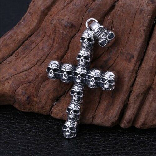 Real 925 Sterling Silver Pendant Skull Gothic Cross Jewelry