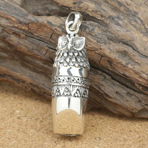 Real 925 Sterling Silver Pendant Owl Whistle