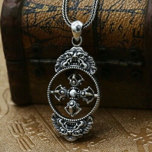 Real 925 Sterling Silver Pendant Rotatable Cross Vajra Jewelry