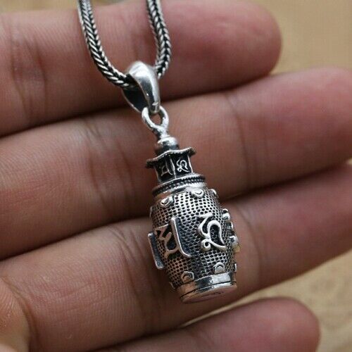 Real 925 Sterling Silver Pendant Amulet Box Om-Mani-Padme-Hum Religious Jewelry