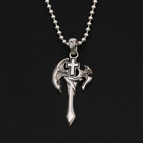 Solid 925 Sterling Silver Pendant Cross Axe Jewelry